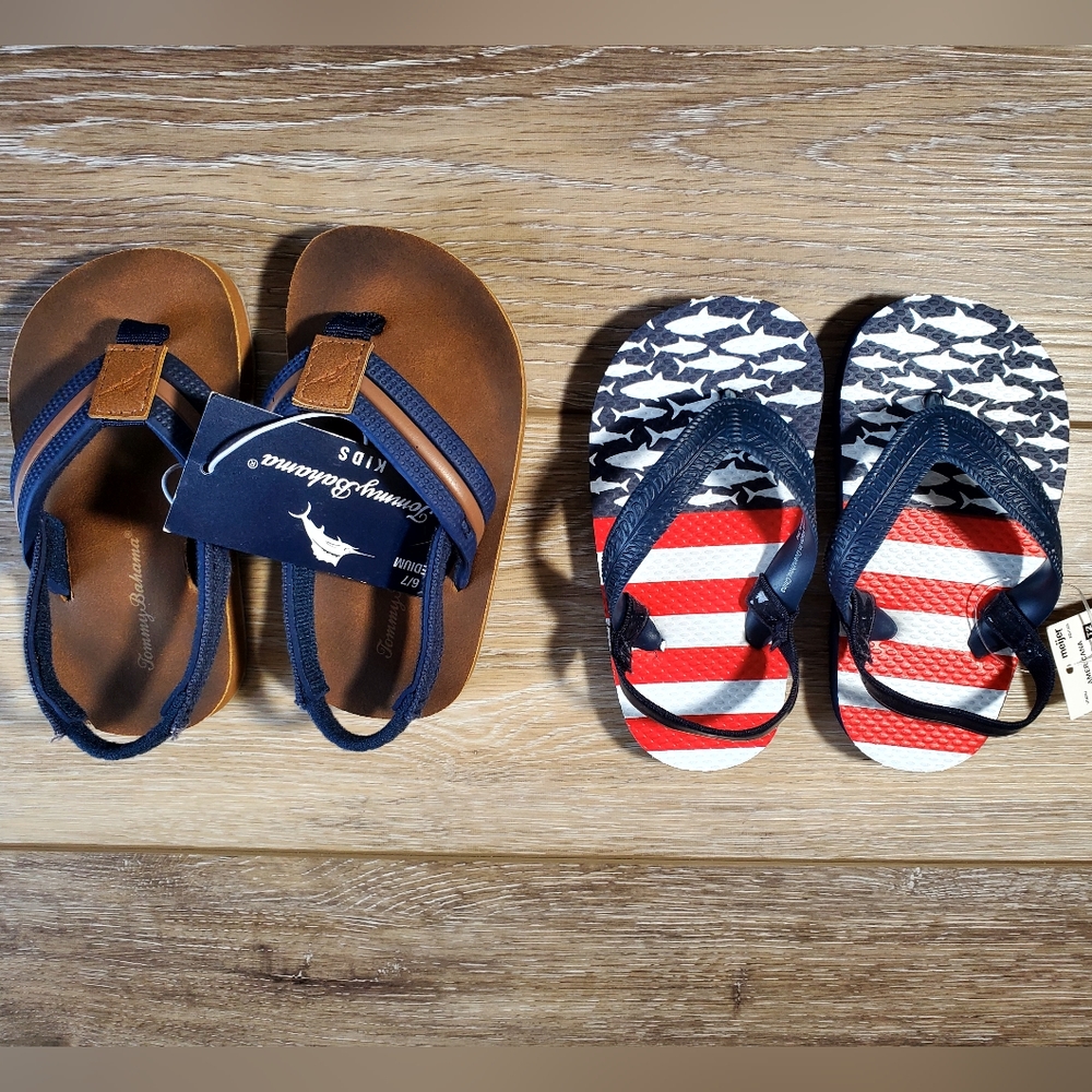 🇺🇲Tommy Bahama boys navy, brown sandals & red,white, blue sandals Size 6-7 - Picture 3 of 13